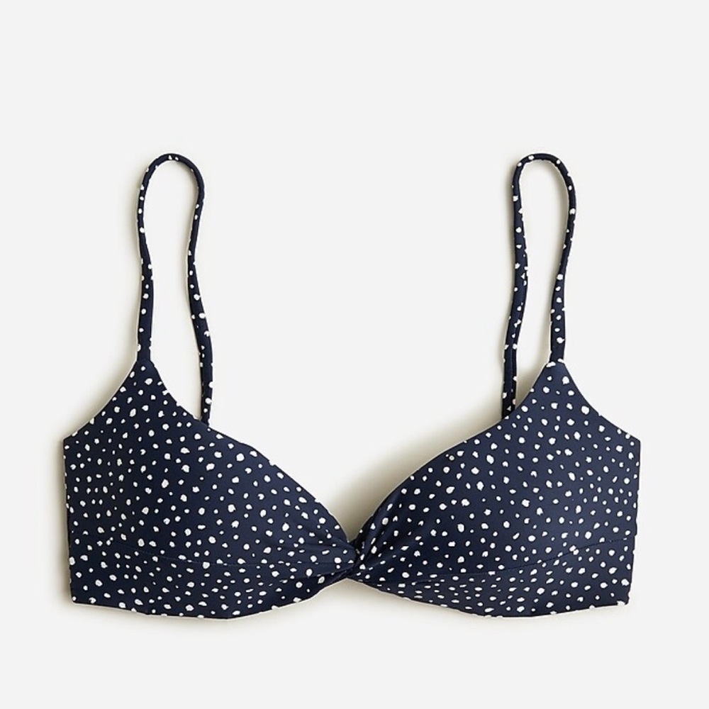 J. Crew | Strappy Twist Bikini Top, Size L, Blue & White Dot - NWT